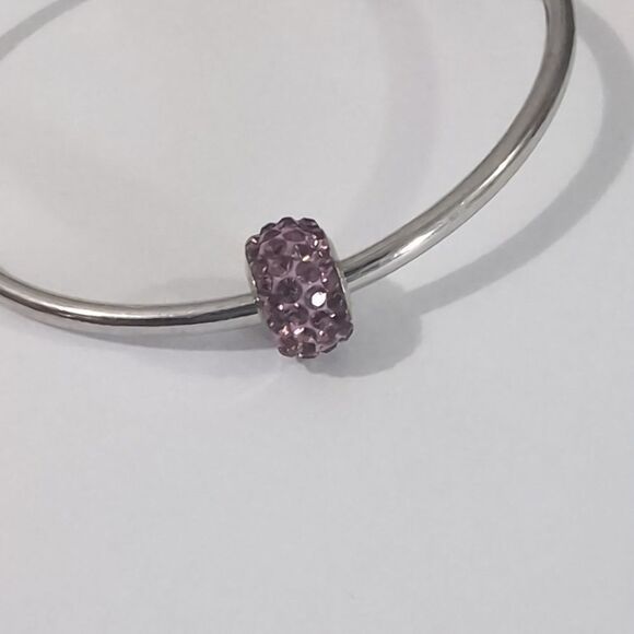 Silver Purple with Purple Rhinestones Charm for Pandora Style Bracelet - Picture 1 of 3